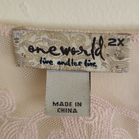One World Pale Pink Lightweight Lace Back Mixed Media V Neck Sweater Size 2X - Picture 5 of 6